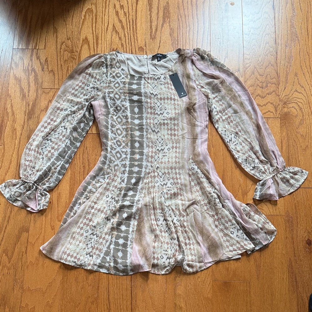 Lulu's Beige and Pink Geometric Dress
